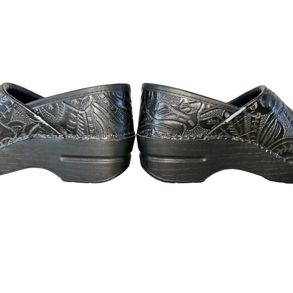 Dansko Leather Clogs Womens 36 5.5 Floral Black Platform Slip-On Office Nurse - Picture 7 of 13